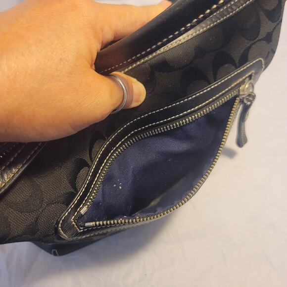 Vintage COACH Signature Black Canvas Leather Hand Bag Purse Handbag LOGO - Picture 8 of 12